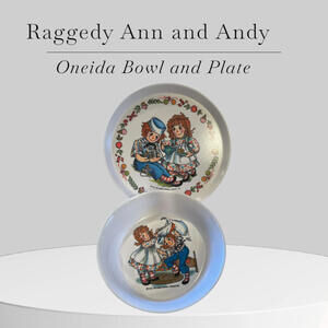 Vintage 1969 Oneida Deluxe Raggedy Ann & Andy Dish + Bowl Melamine Set